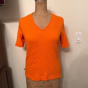 Lauren Ralph Lauren Orange Ribbed V-Neck T-Shirt Top